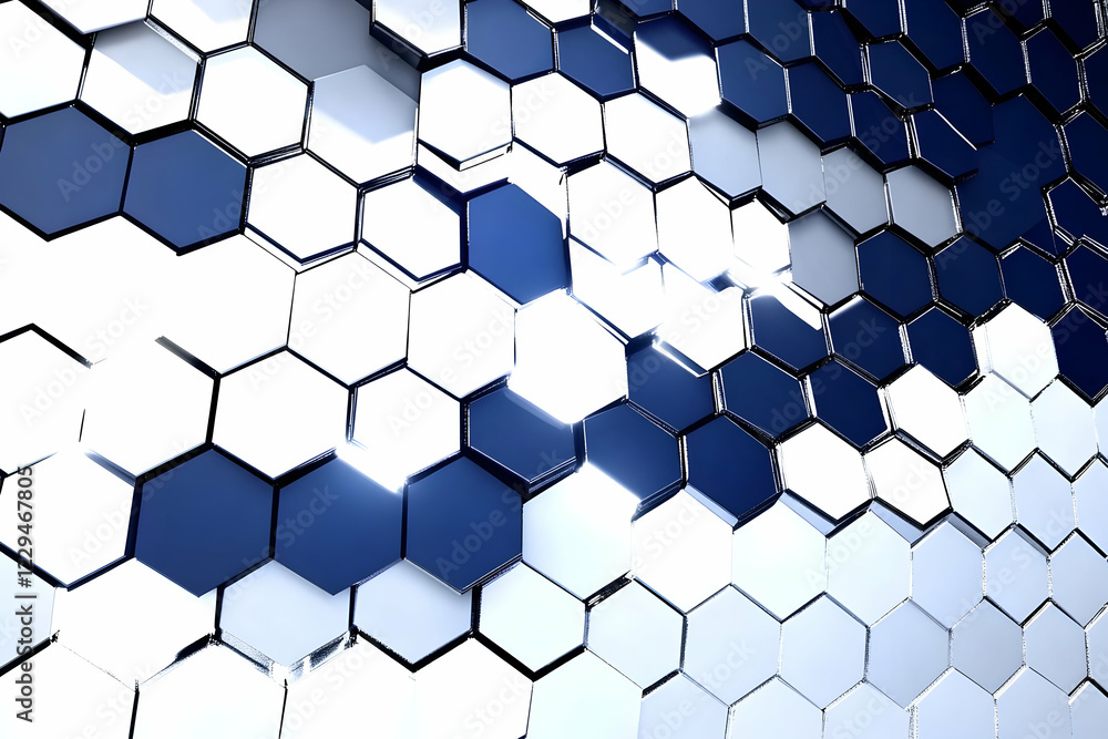 Poster Abstract 3D Hexagon Pattern Creates a Futuristic Technological Design with Metallic Accents