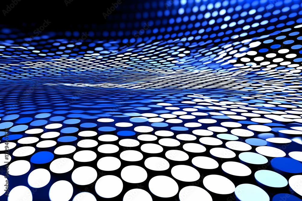 Poster abstract blue and white dotted pattern creates a wavy 3d surface dynamically