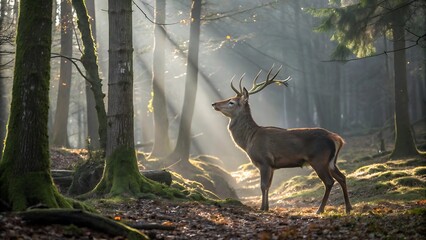 Fototapeta premium Quiet Majesty: A Lone Deer in the Forest
