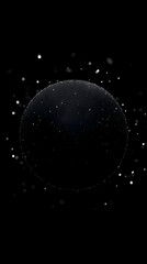 Dark Sphere with Glimmering Particles on a Black Background Shows Abstract Art.