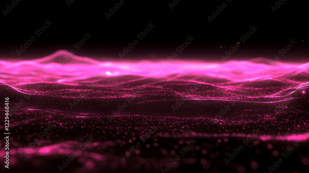 Aufkleber abstract pink particle waves flowing smoothly on a dark background