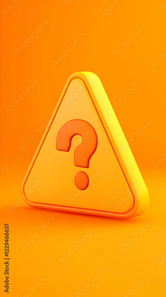 Poster 3d question mark in warning triangle sign on orange background
