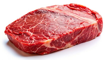 Raw Beef Rump Steak Macro Close-up Isolated White Background
