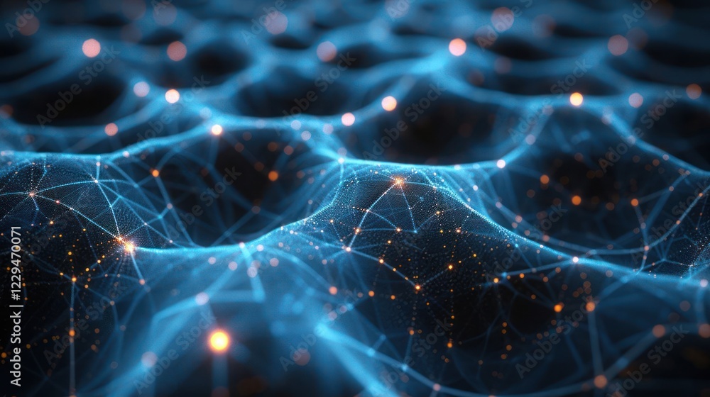 Aufkleber abstract representation of interconnected nodes and waves in a digital network environment