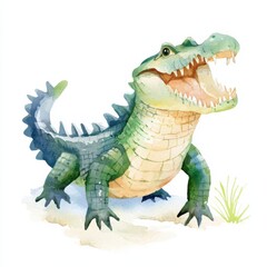 Obraz premium Watercolor crocodile painting nature scene animal illustration vibrant colors artistic viewpoint, isolated on white background
