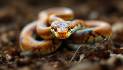 Fototapeta premium Close-up of a striking snake in a natural habitat.