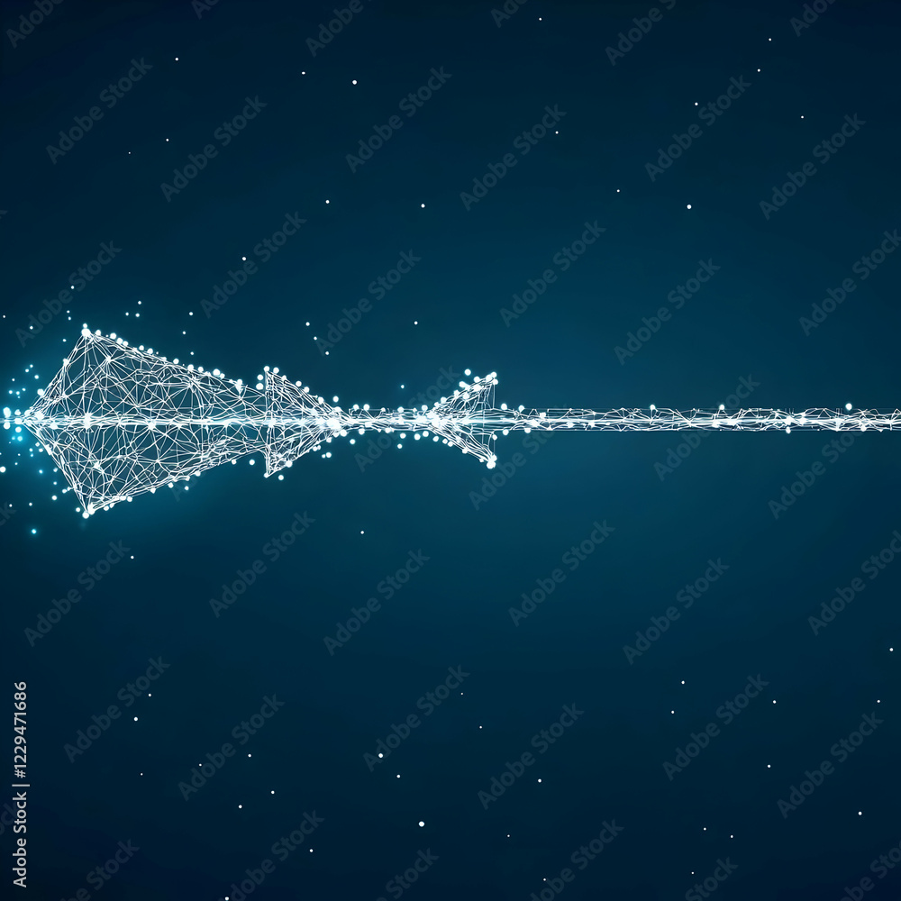 Aufkleber abstract arrow polygon mesh illustration points and lines connection on dark blue background
