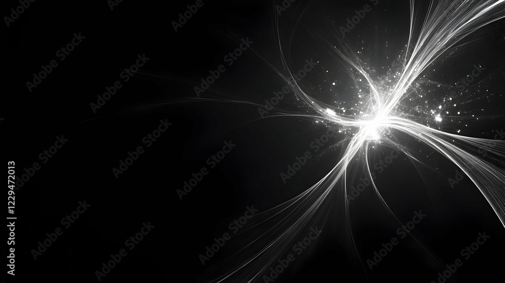 Poster abstract white light streaks explode dynamically on a dark background with a soft glow