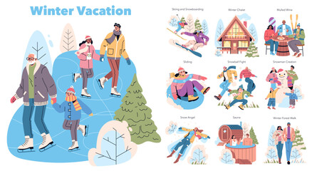 Winter Vacation. Flat Vector Illustration