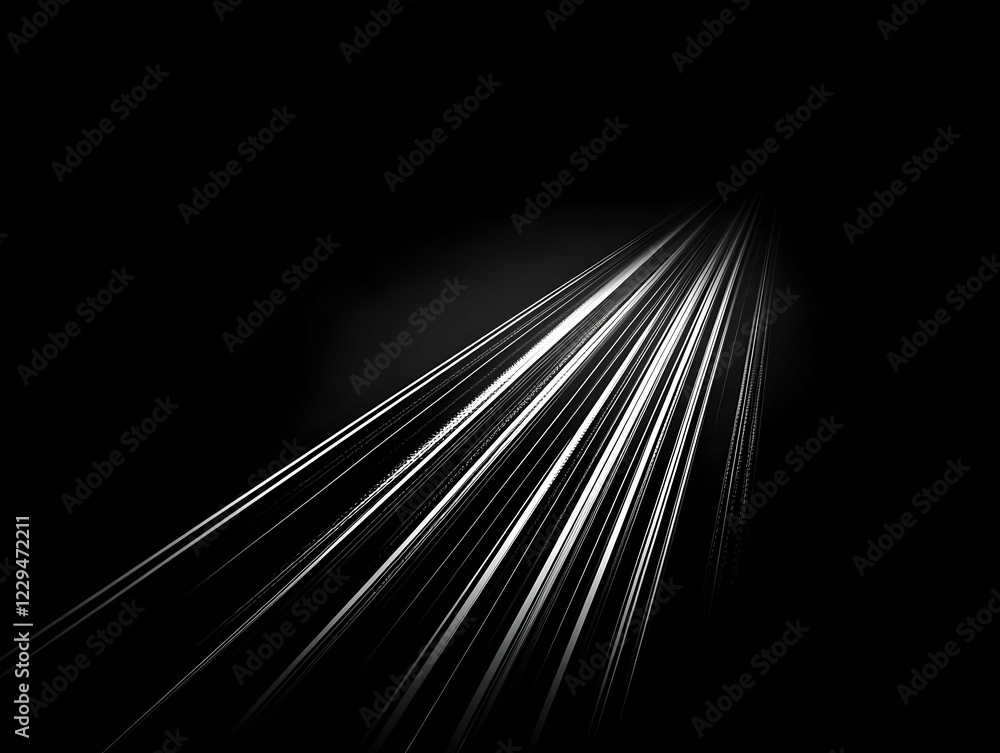 Poster abstract streaks of light converge dynamically on a dark background.