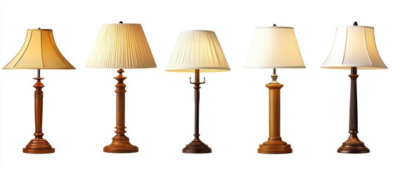 Five table lamps isolated on white background for home decor