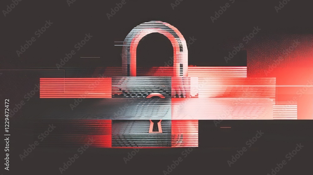 Poster abstract representation of a digital lock symbolizing cybersecurity and data protection