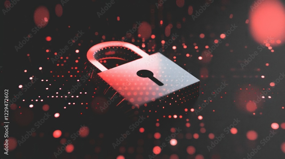 Poster abstract digital lock symbolizing cybersecurity and data protection amidst a vibrant background