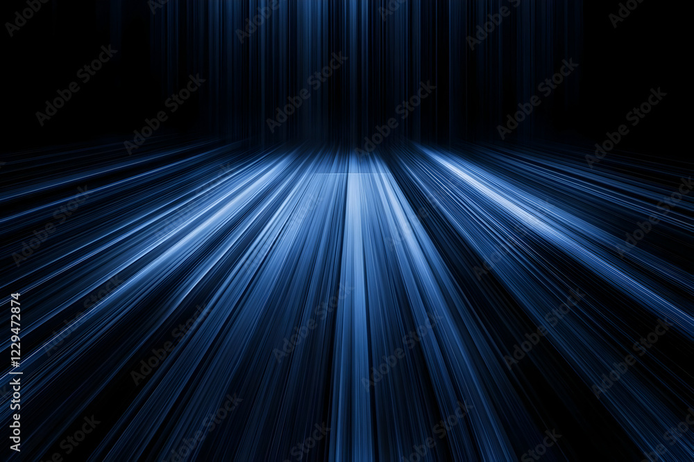 Poster abstract blue light rays radiate from a central point on a dark background, creating a dynamic visua
