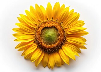 Fototapeta premium Aerial drone shot: a single sunflower, heart-shaped, isolated against a pure white background.