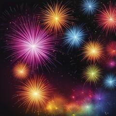 Naklejka premium Colorful fireworks bursting against a dark background, creating a festive and vibrant atmosphere, AI generated