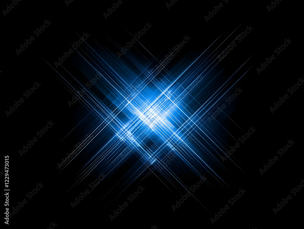 Poster abstract blue light streaks intersect dynamically on a dark background