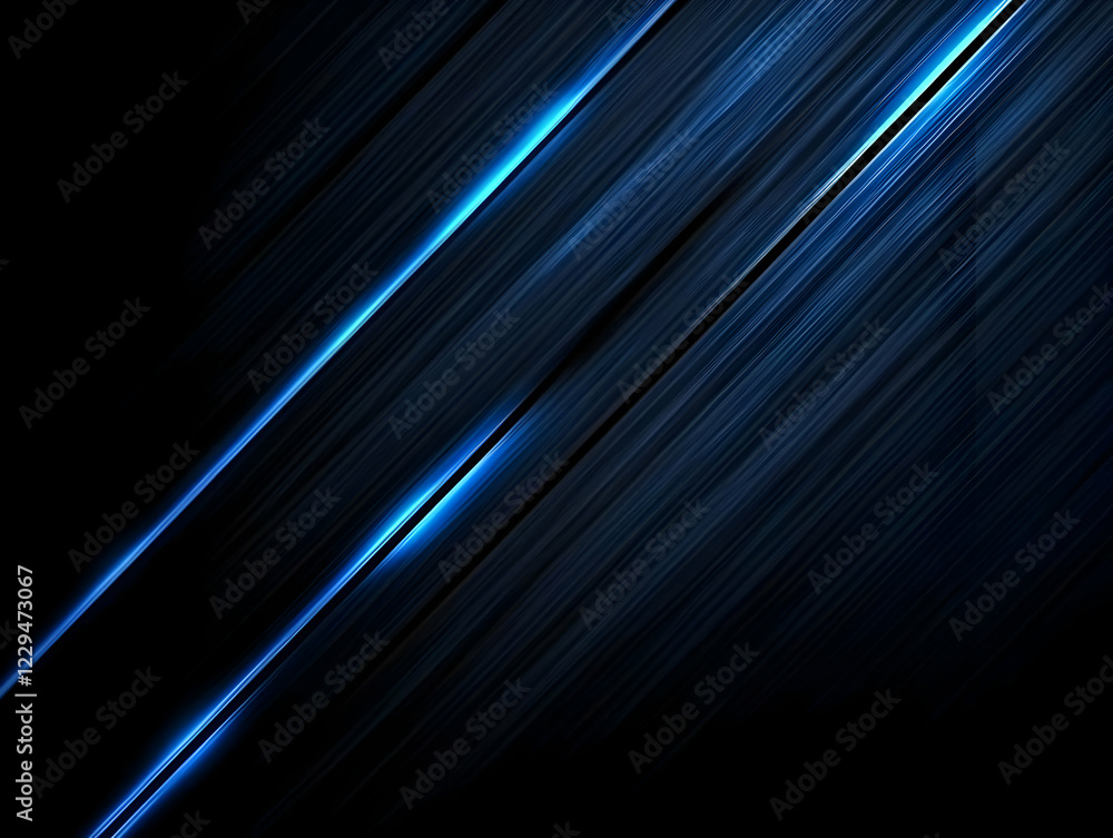 Poster abstract background with diagonal blue light rays streaking dynamically across a dark background.