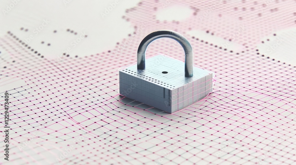 Poster modern digital lock on a grid background symbolizing cybersecurity and protection