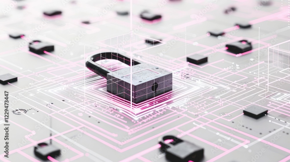 Aufkleber digital lock surrounded by circuit patterns symbolizing cybersecurity and data protection