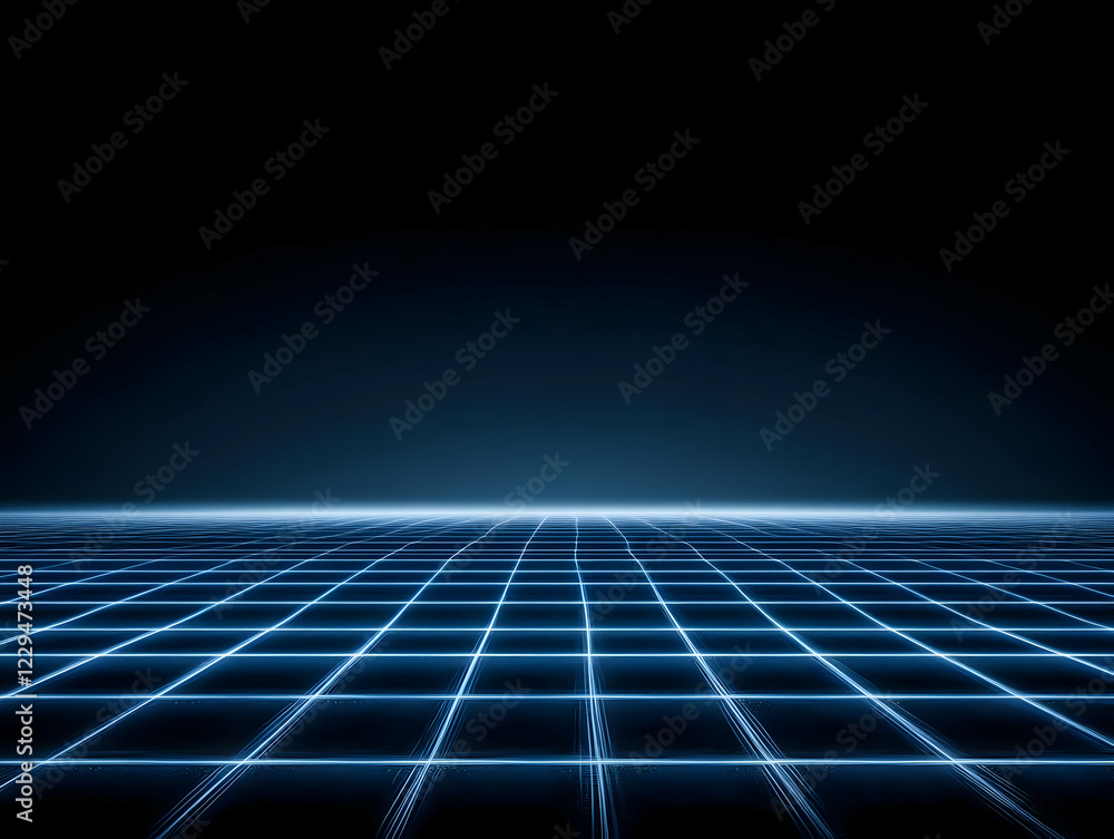 Poster abstract background shows glowing blue grid pattern on dark surface with perspective