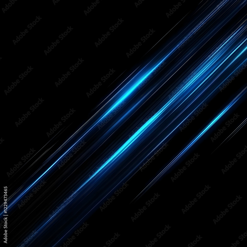 Poster abstract blue light streaks create dynamic diagonal lines on a dark background