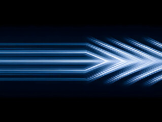 Abstract Blue Light Streaks Form an Arrow Shape on a Dark Background