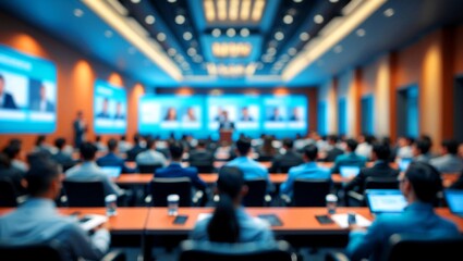 Blurred audience engaged in corporate training session