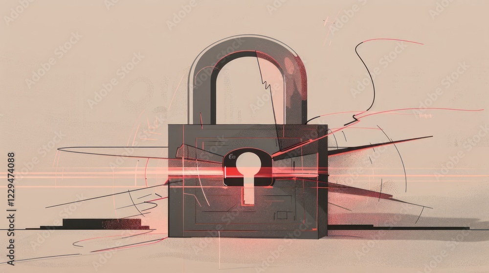 Poster abstract representation of a padlock with dynamic lines and colors symbolizing security and technolo