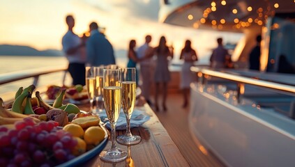 Luxury Yacht Sunset Party: Champagne, Fruit, and Celebration