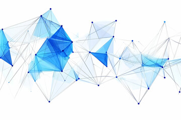 Abstract Blue Connected Dots and Lines Form Triangular Shapes on White Background
