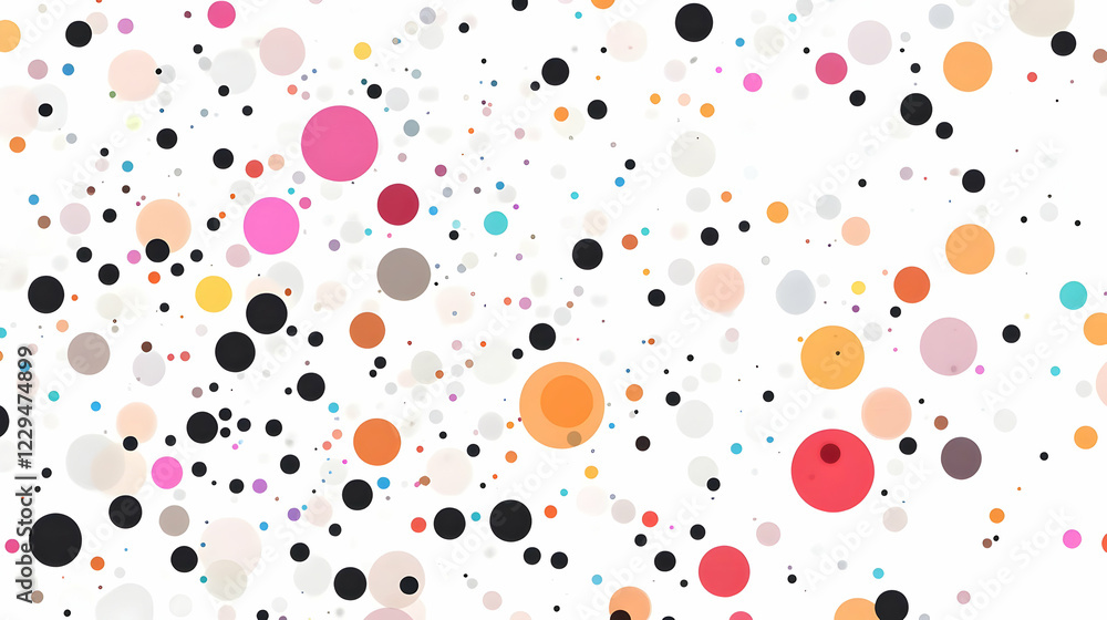 Poster colorful abstract background with various sized circles scattered randomly across a white backdrop