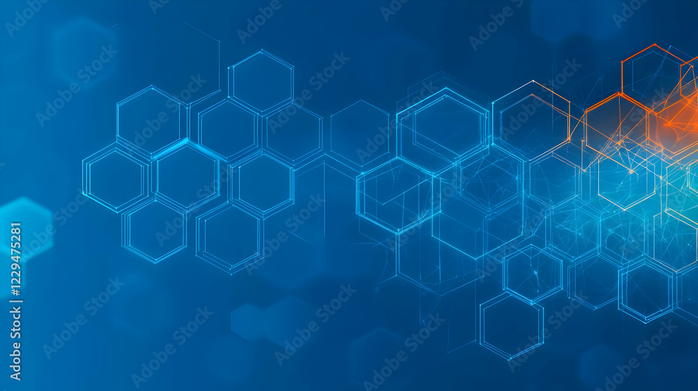 Poster abstract background shows interconnected hexagons symbolizing futuristic technology and innovation