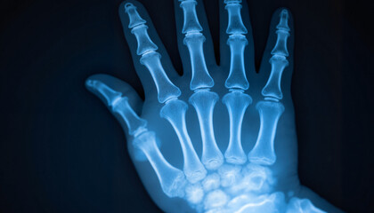 Medicine. X-ray image of a hand displaying bone structure, medical illustration