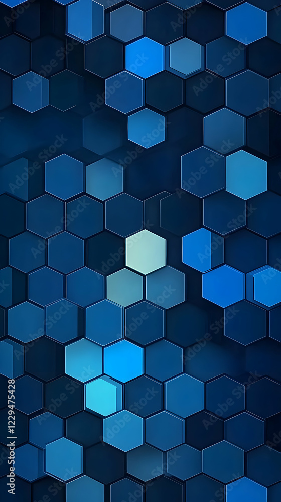 Poster 3d blue hexagon pattern forms abstract geometric background with gradient colors and subtle lighting
