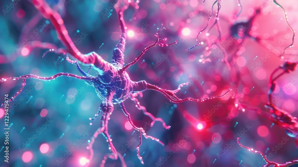Aufkleber vibrant close-up of interconnected neurons showcasing synaptic activity in a colorful background