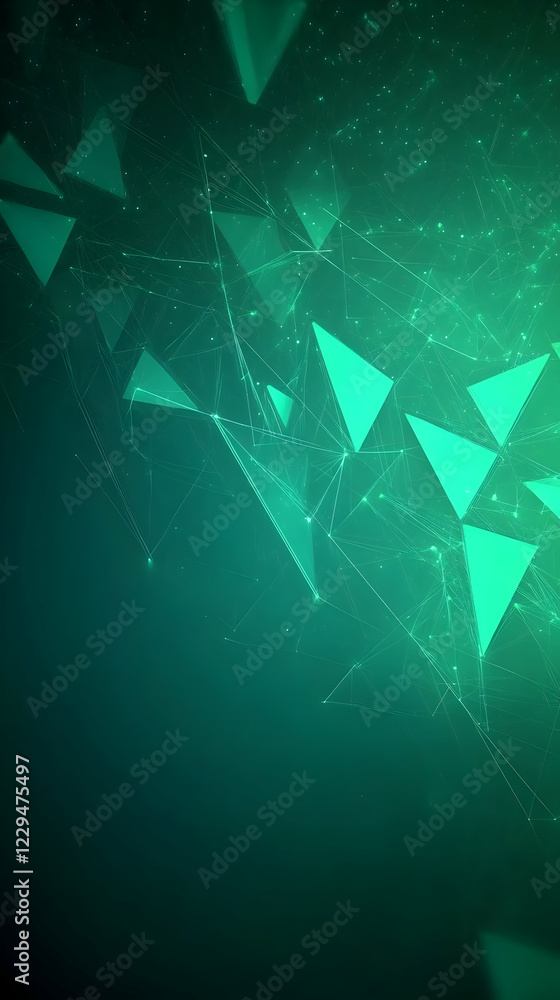 Poster abstract green triangles and interconnected lines form a dynamic network