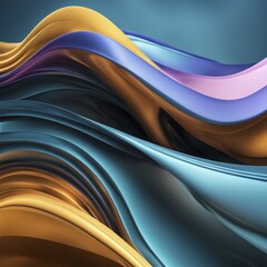 Abstract image with smooth, layered waves in metallic colors of orange, blue, and purple, AI generated