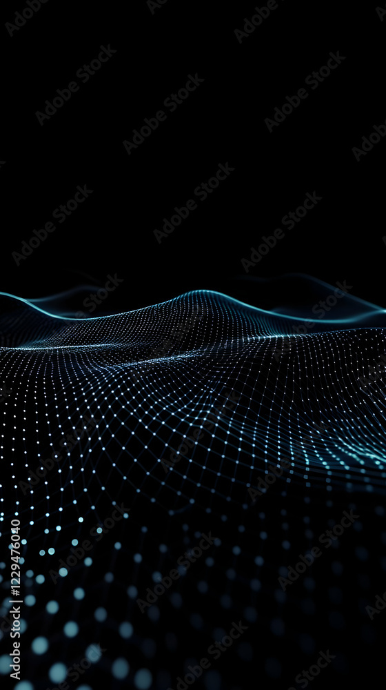 Poster abstract 3d mesh waves flowing smoothly on a dark background with subtle lighting