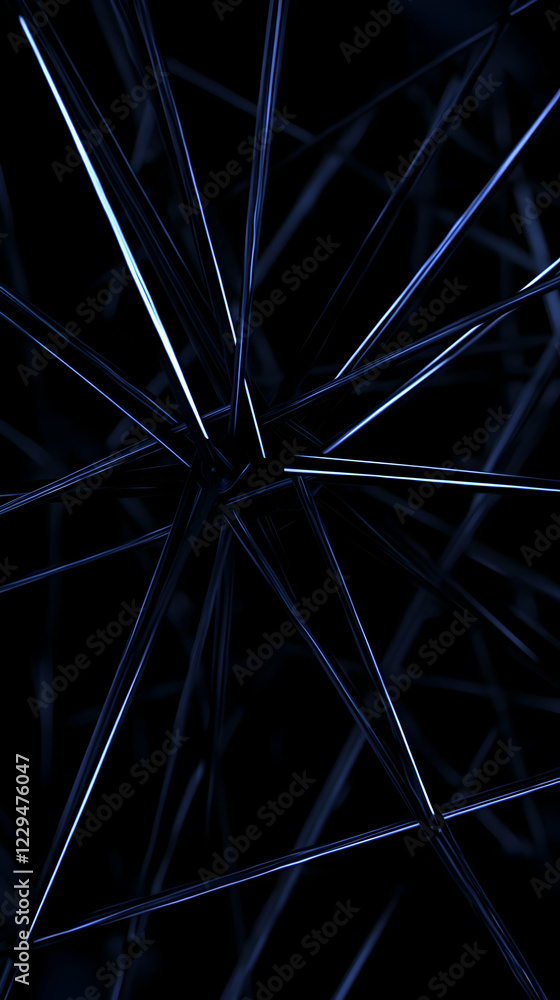 Poster abstract 3d illustration with intersecting glowing blue lines forms a complex geometric structure on