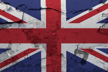 Fototapeta premium Uk Flag painted on the cracked grunge concrete wall, United Kingdom, Europe