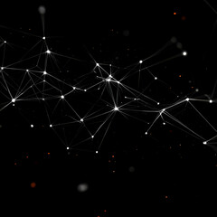 Fototapeta premium Abstract Background with Glowing Particles Connected by Lines Dynamically on Black Background.