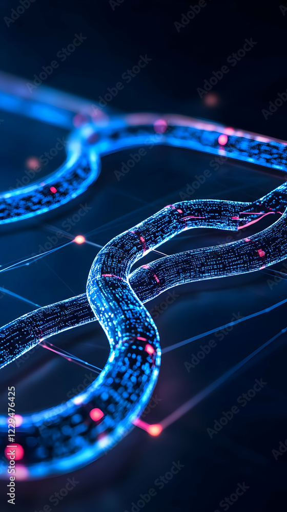 Aufkleber abstract 3d illustration of glowing digital data stream flowing through cyberspace grid