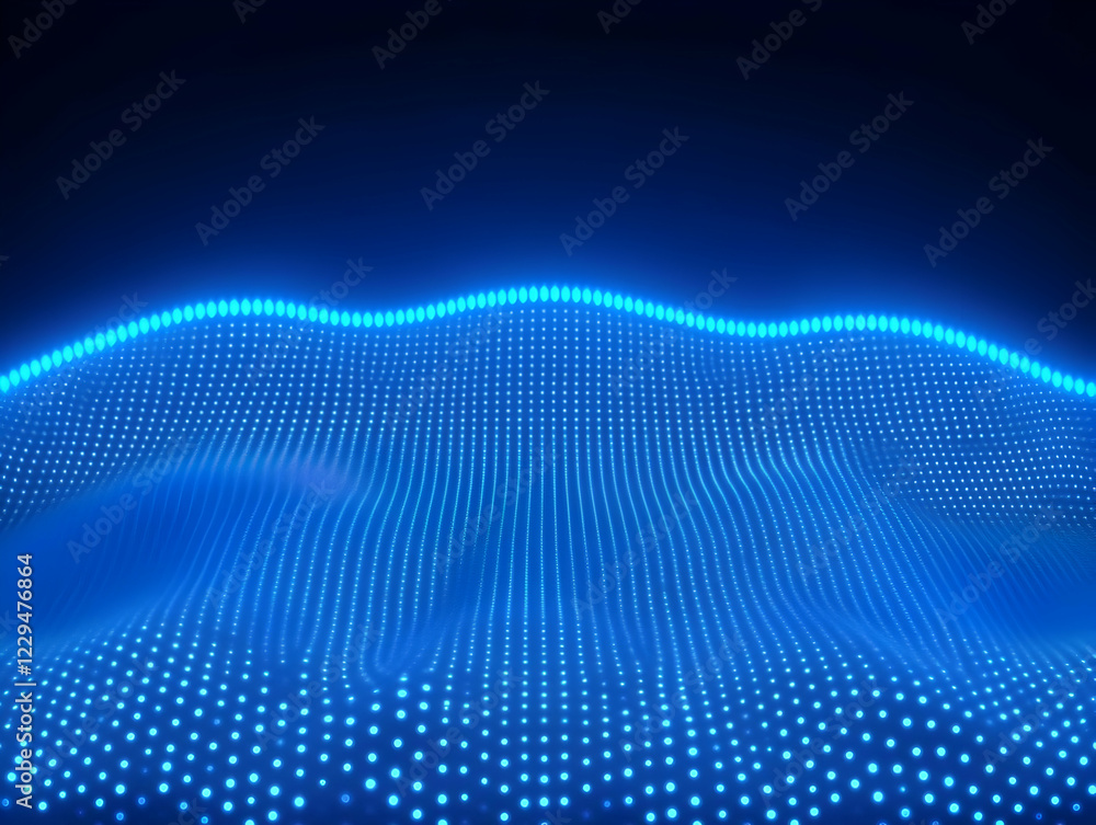 Poster abstract blue glowing particle wave background flows smoothly across a dark backdrop