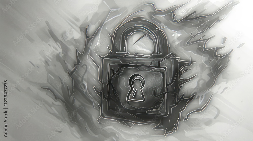 Aufkleber abstract representation of a locked padlock symbolizing security amidst a chaotic background