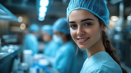 Medical staff members work in a sterile environment with focus on patient care and safety during a busy shift