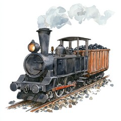 Fototapeta premium Watercolor vintage train journey railways illustration artistic side view nostalgia, isolated on white background