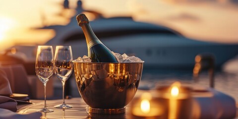 Romantic Sunset Yacht Celebration with Champagne