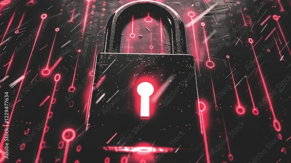 Aufkleber digital lock symbolizing cybersecurity, surrounded by abstract data streams and glowing elements
