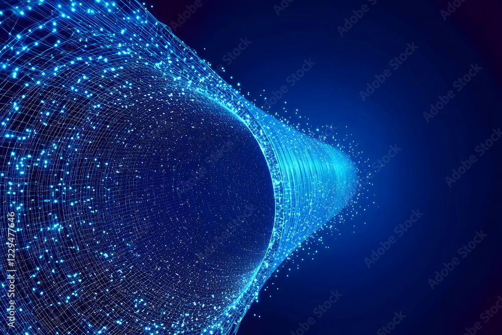Aufkleber abstract blue tunnel glowing with particles and grid network design